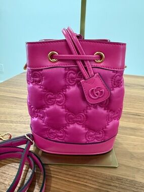 Gucci Hot Pink GG Quilted Mini Bucket Crossbody